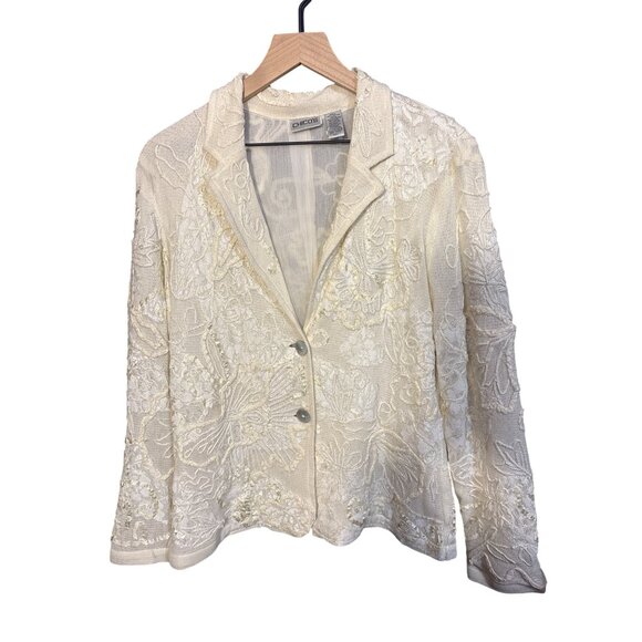 Chicos Size 8 Lace Embroidered Jacket With Button Closure - Picture 1 of 4